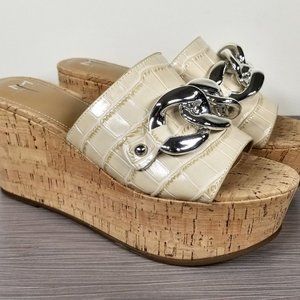 Marc Fisher LTD Vaneda Platform Slide Sandal, Tan Leather, Womens Size 8 / 38.5
